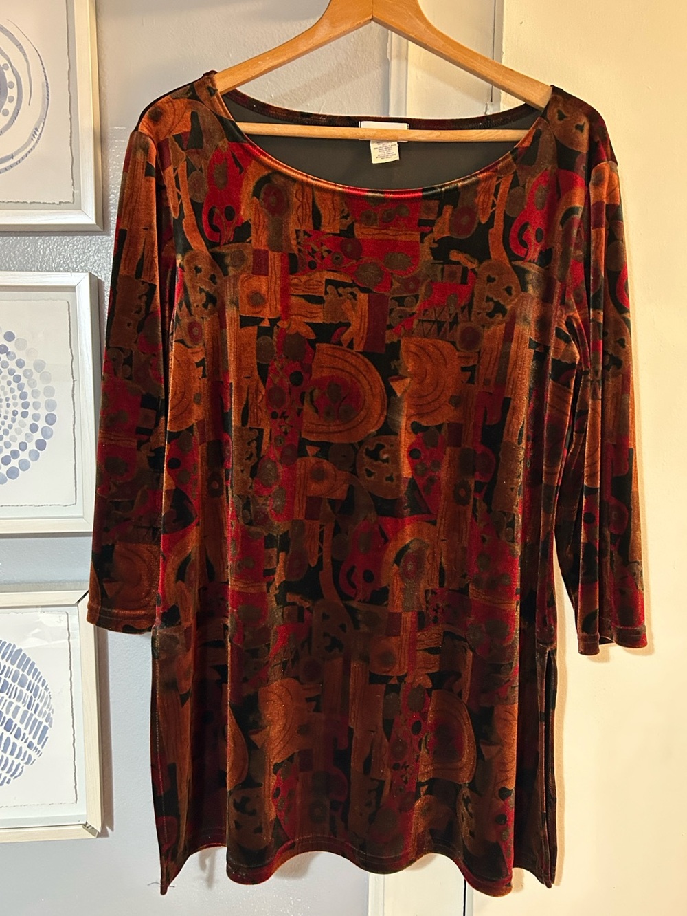 Vtg Whimsigoth Monroe & Main top Women Sz L Burgundy Burnout Velvet Vamp Witchy